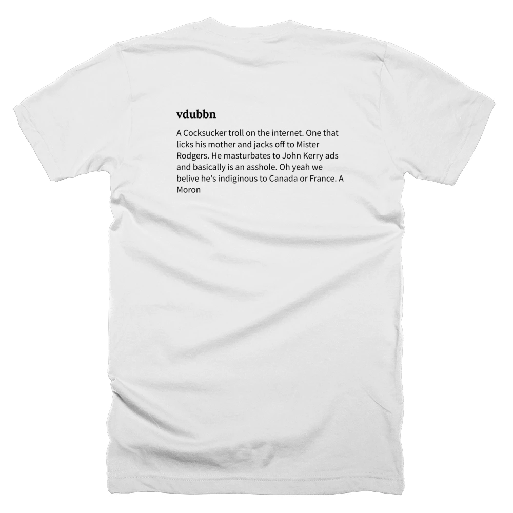 T-shirt with a definition of 'vdubbn' printed on the back
