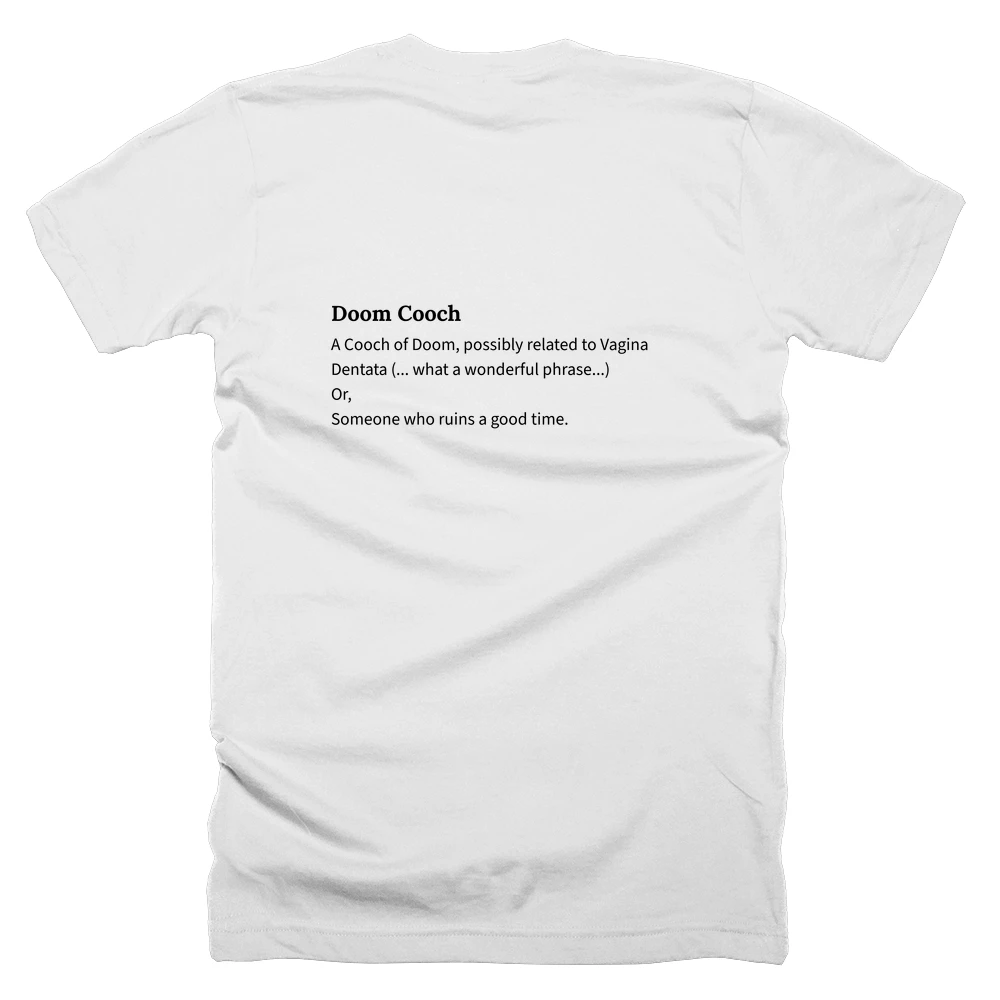 T-shirt with a definition of 'Doom Cooch' printed on the back