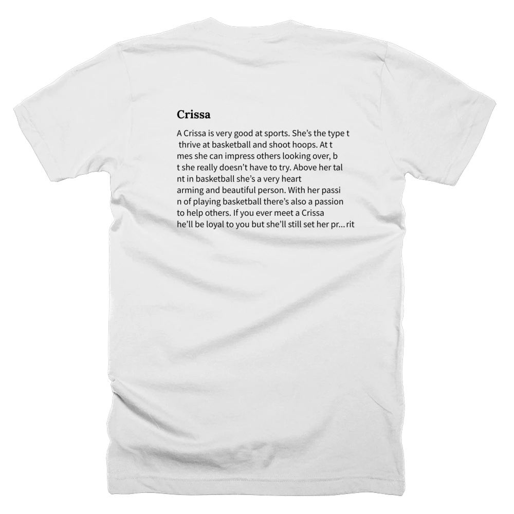 T-shirt with a definition of 'Crissa' printed on the back