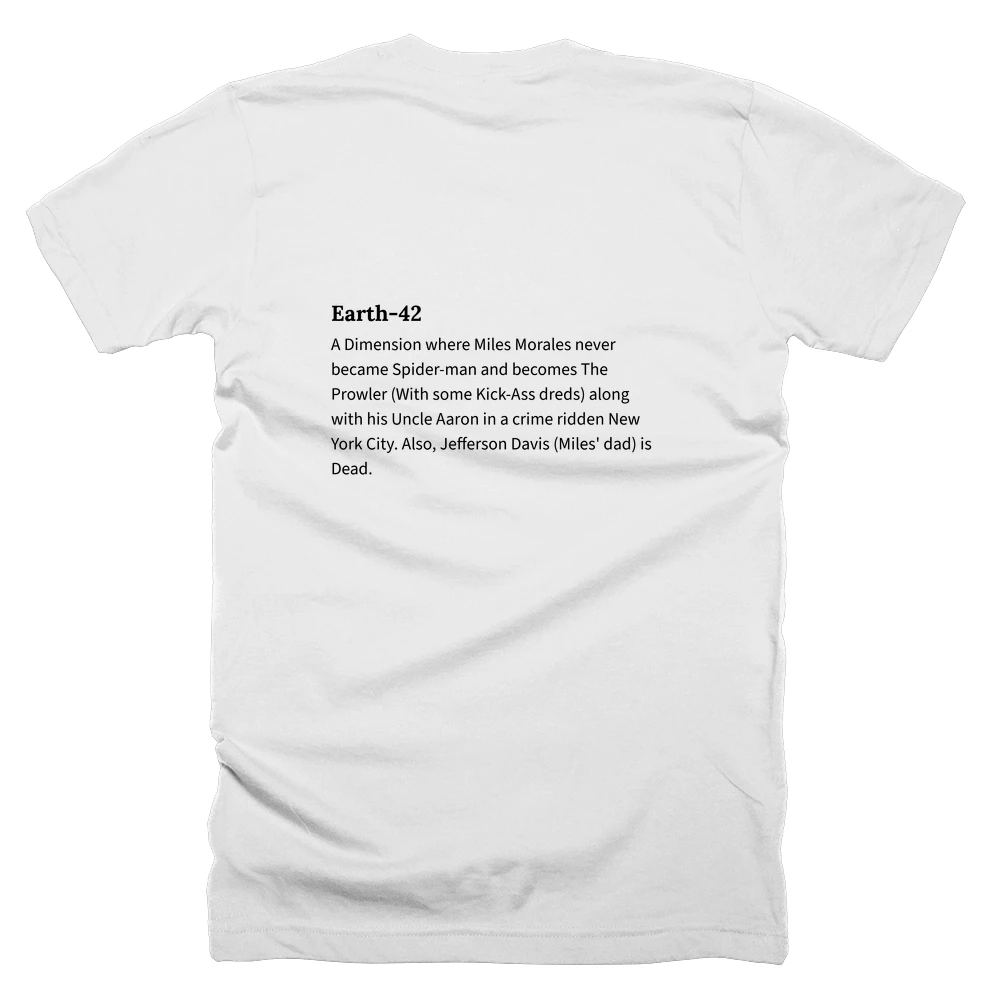 T-shirt with a definition of 'Earth-42' printed on the back