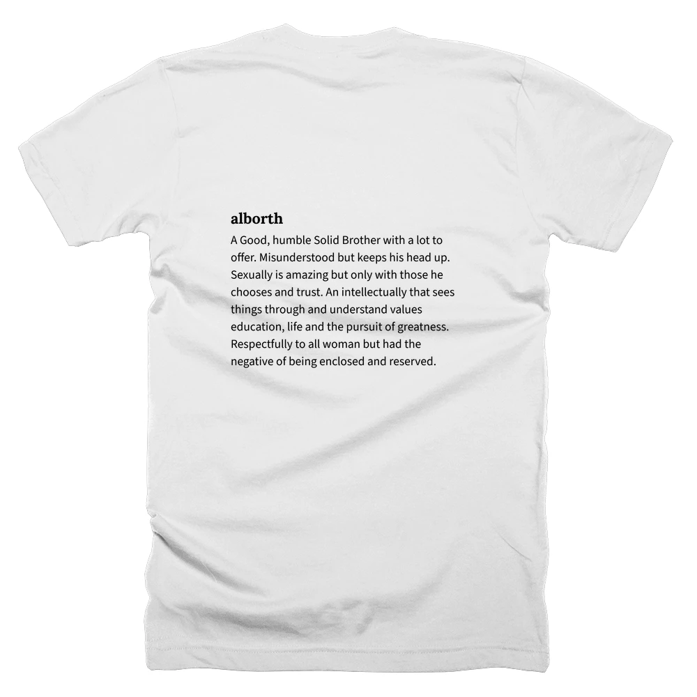 T-shirt with a definition of 'alborth' printed on the back