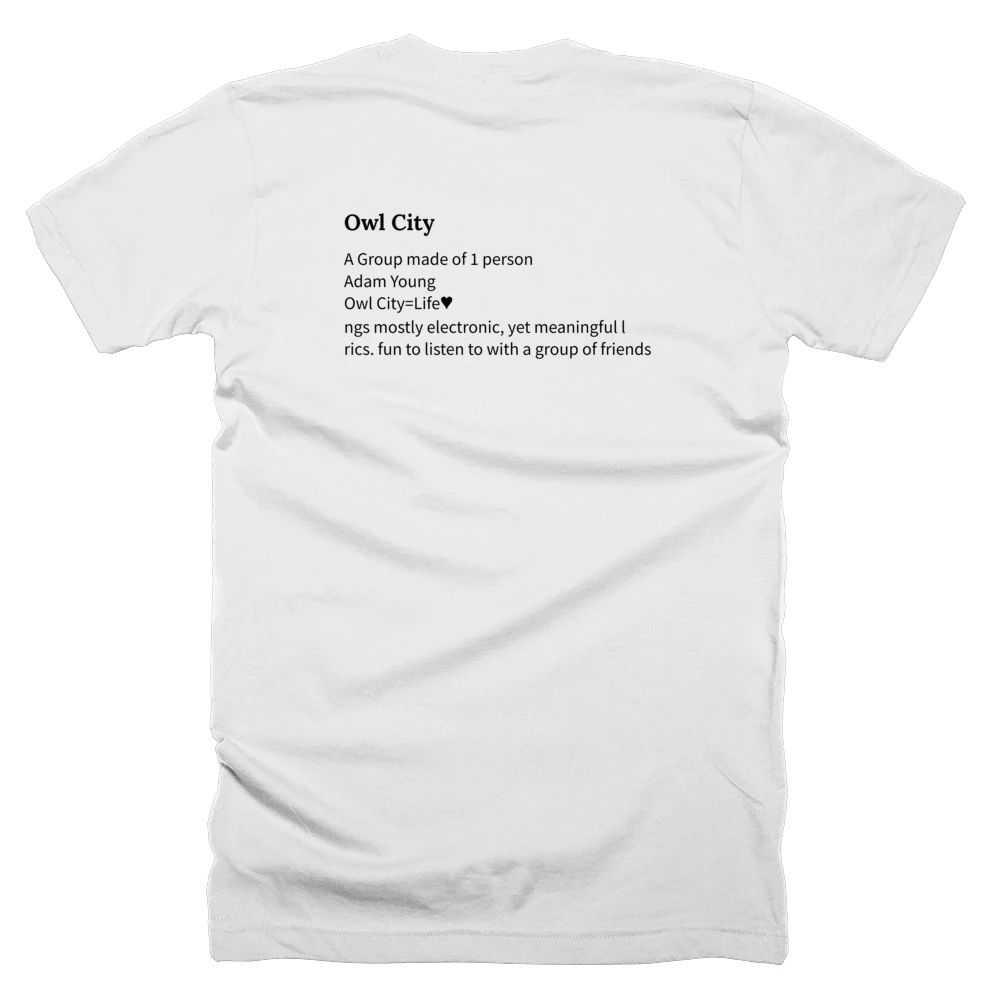 T-shirt with a definition of 'Owl City' printed on the back