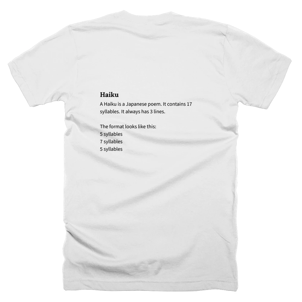 T-shirt with a definition of 'Haiku' printed on the back