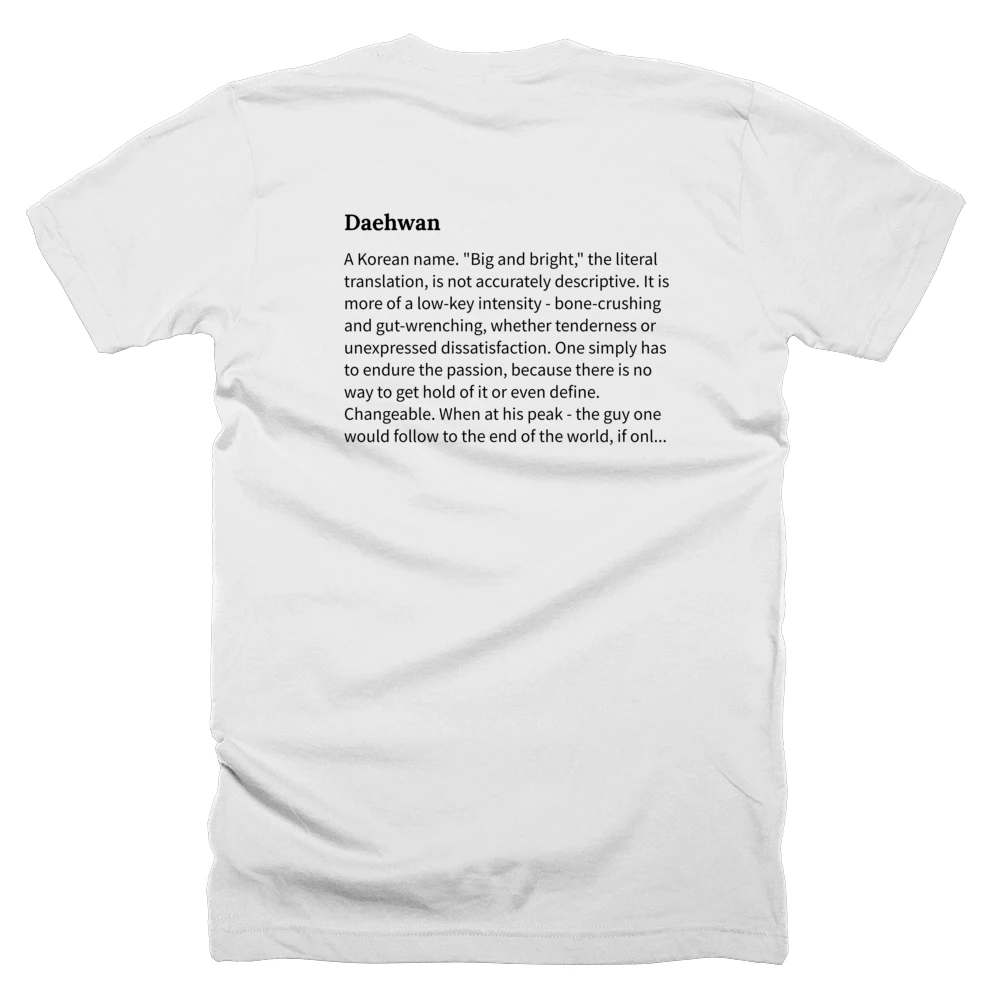 T-shirt with a definition of 'Daehwan' printed on the back