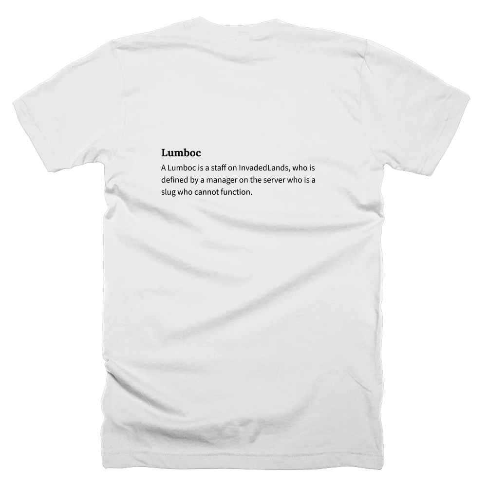 T-shirt with a definition of 'Lumboc' printed on the back