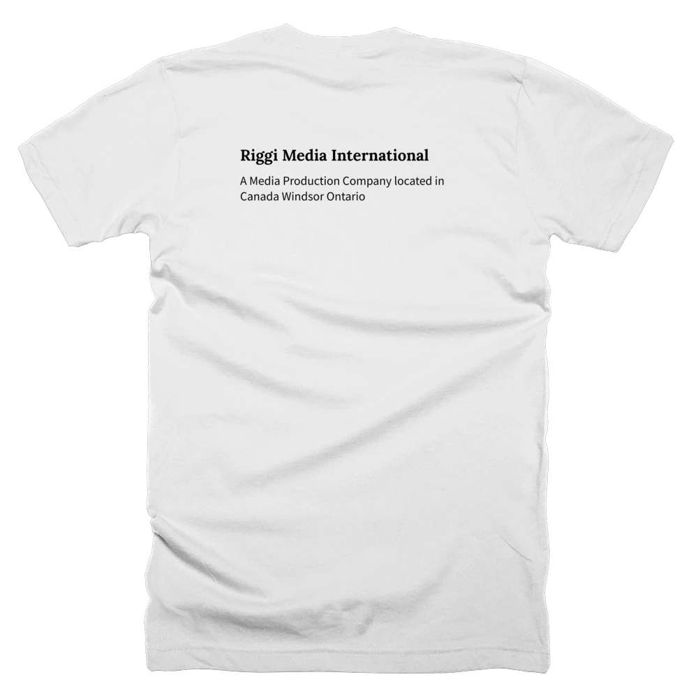 T-shirt with a definition of 'Riggi Media International' printed on the back