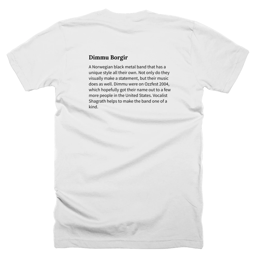 T-shirt with a definition of 'Dimmu Borgir' printed on the back