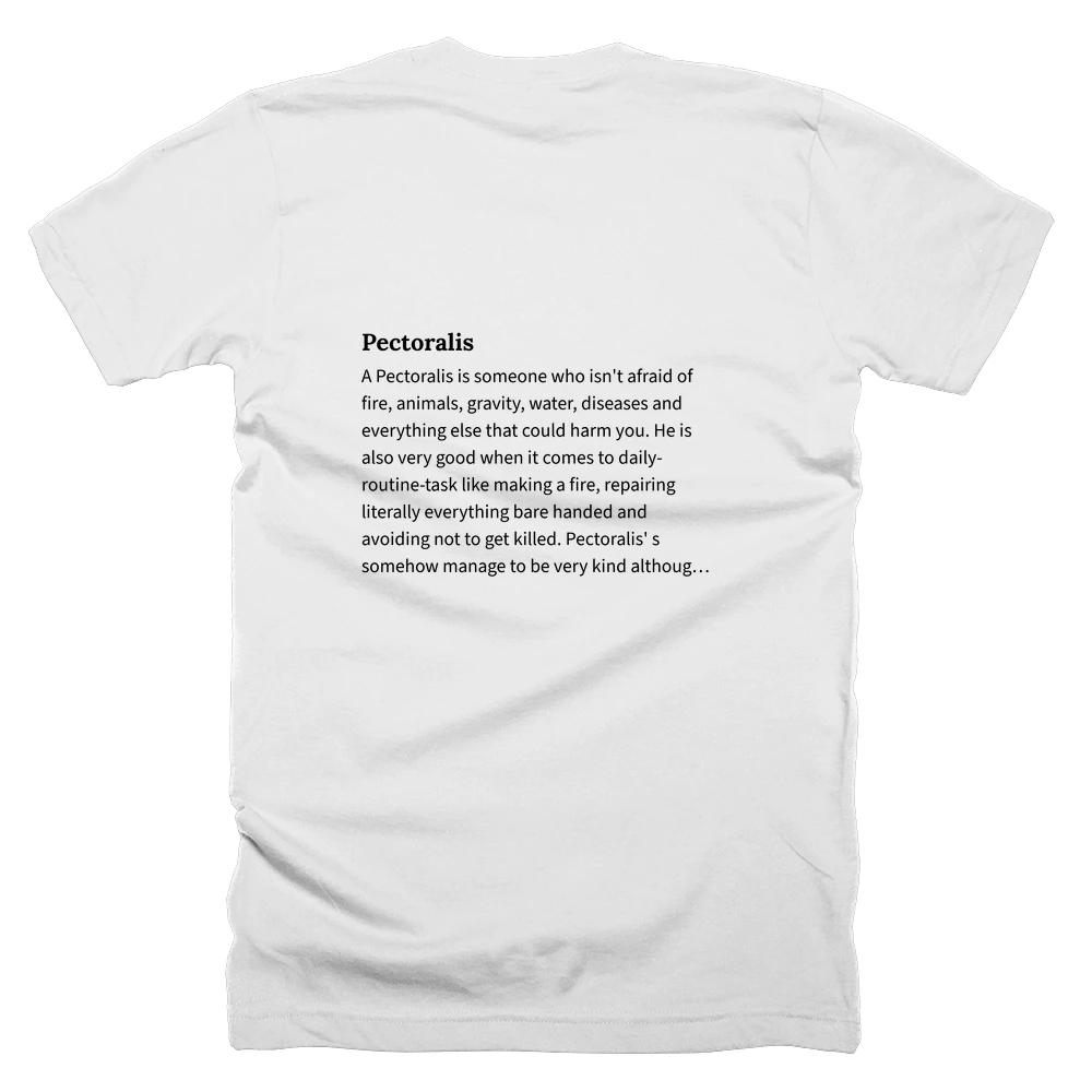 T-shirt with a definition of 'Pectoralis' printed on the back