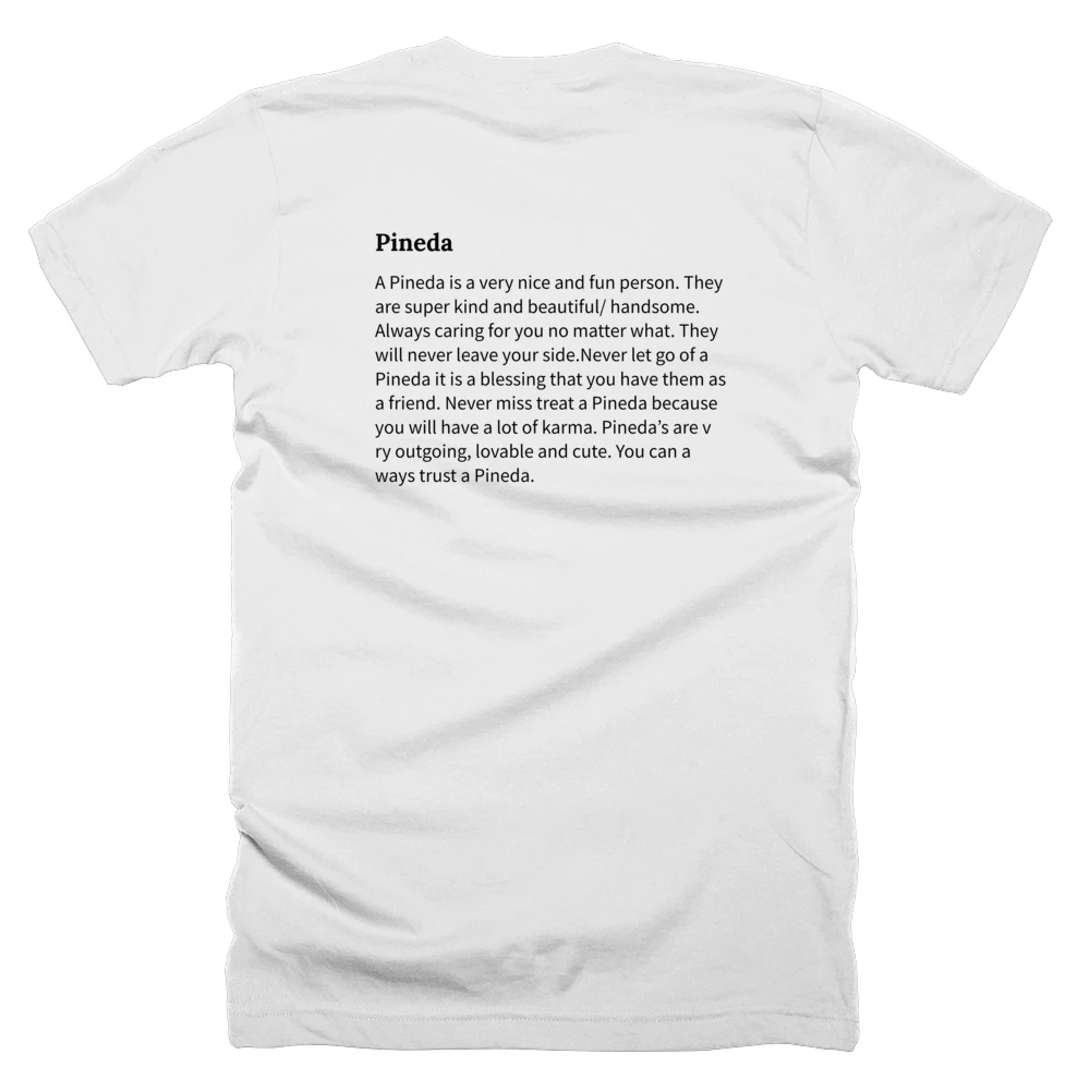 T-shirt with a definition of 'Pineda' printed on the back