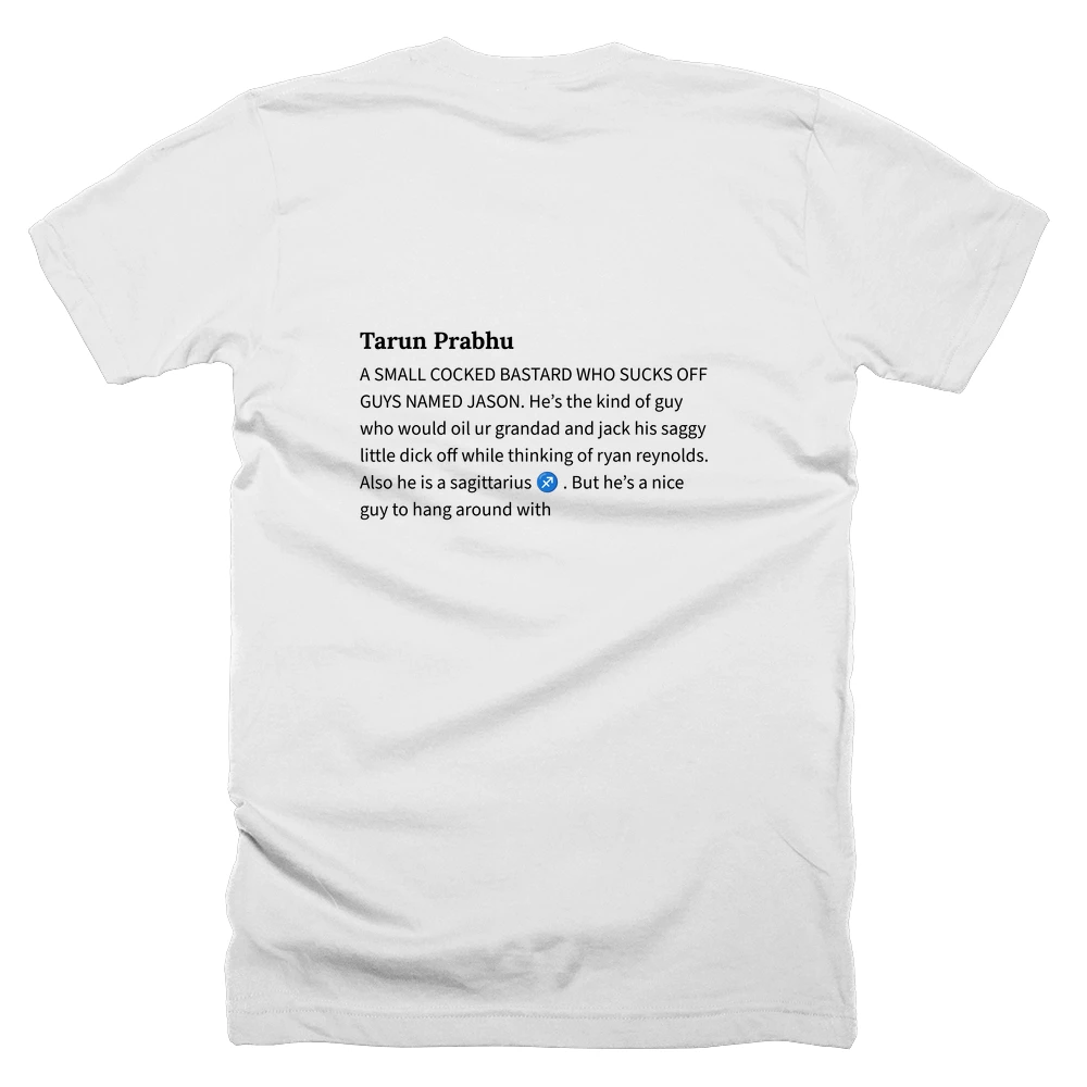 T-shirt with a definition of 'Tarun Prabhu' printed on the back