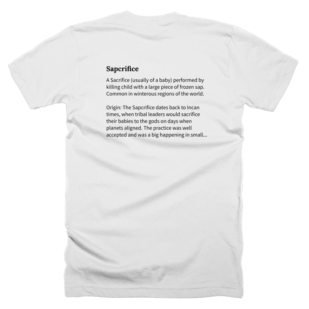 T-shirt with a definition of 'Sapcrifice' printed on the back