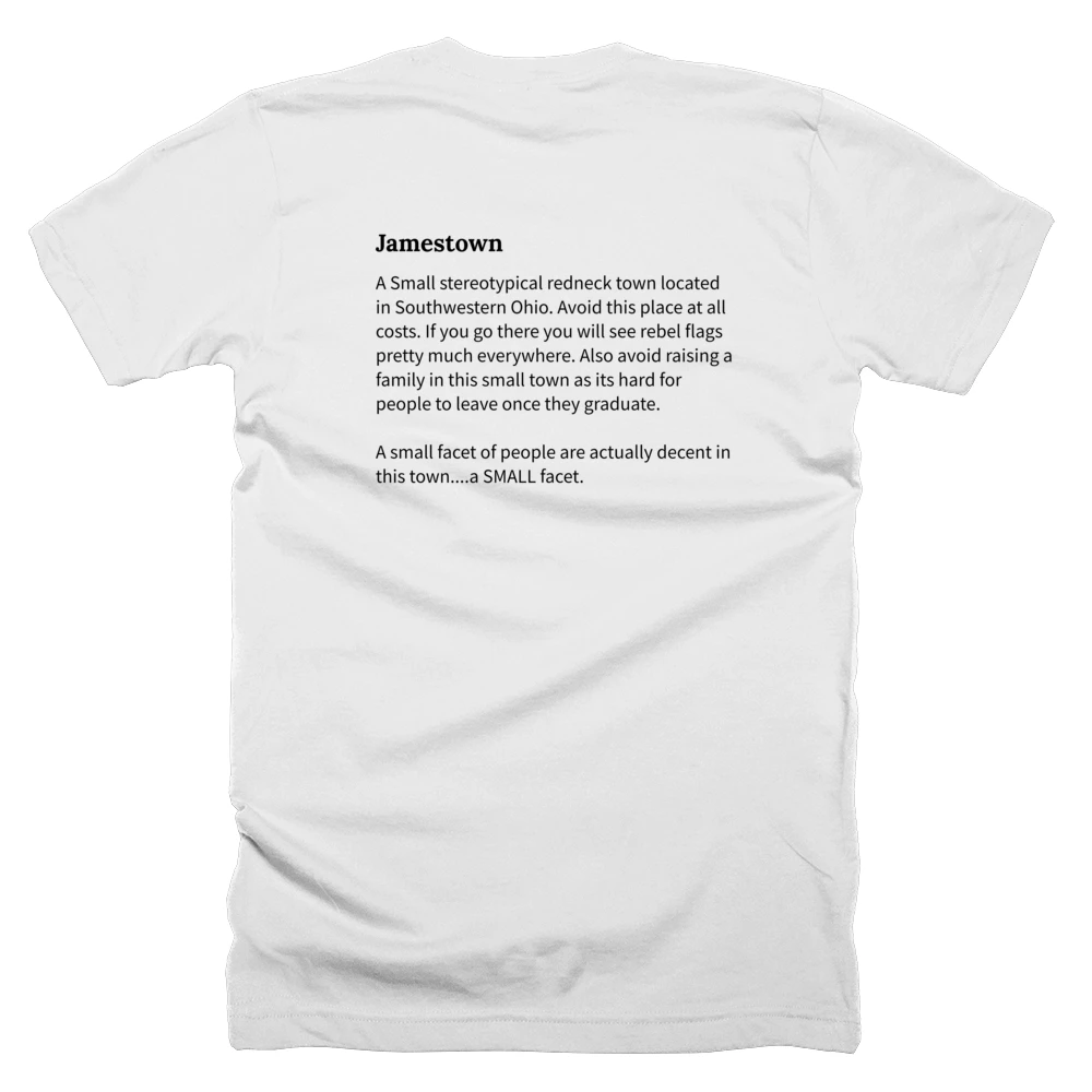 T-shirt with a definition of 'Jamestown' printed on the back