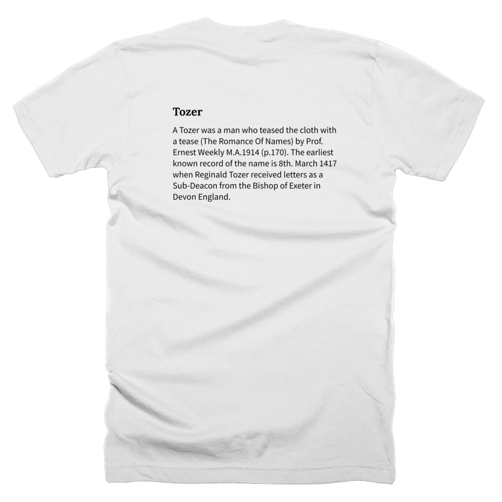 T-shirt with a definition of 'Tozer' printed on the back