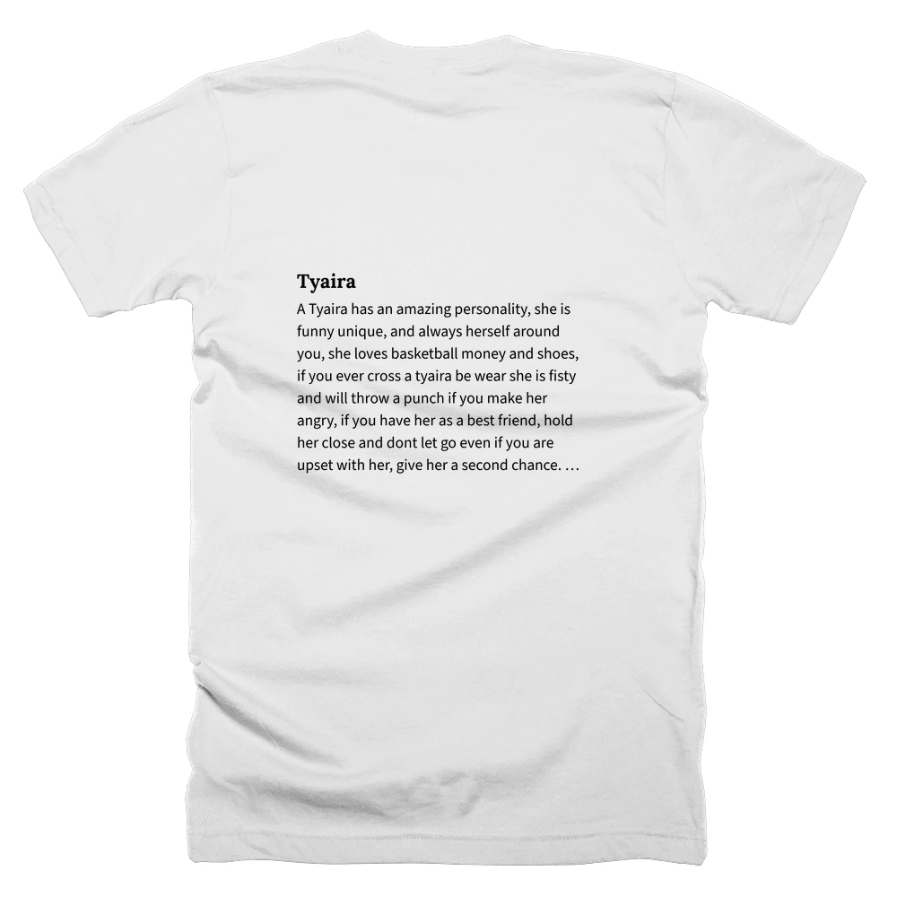 T-shirt with a definition of 'Tyaira' printed on the back