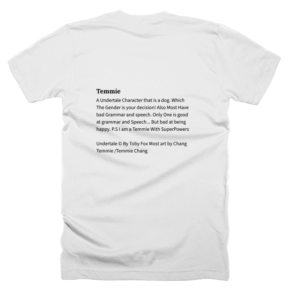 T-shirt with a definition of 'Temmie' printed on the back