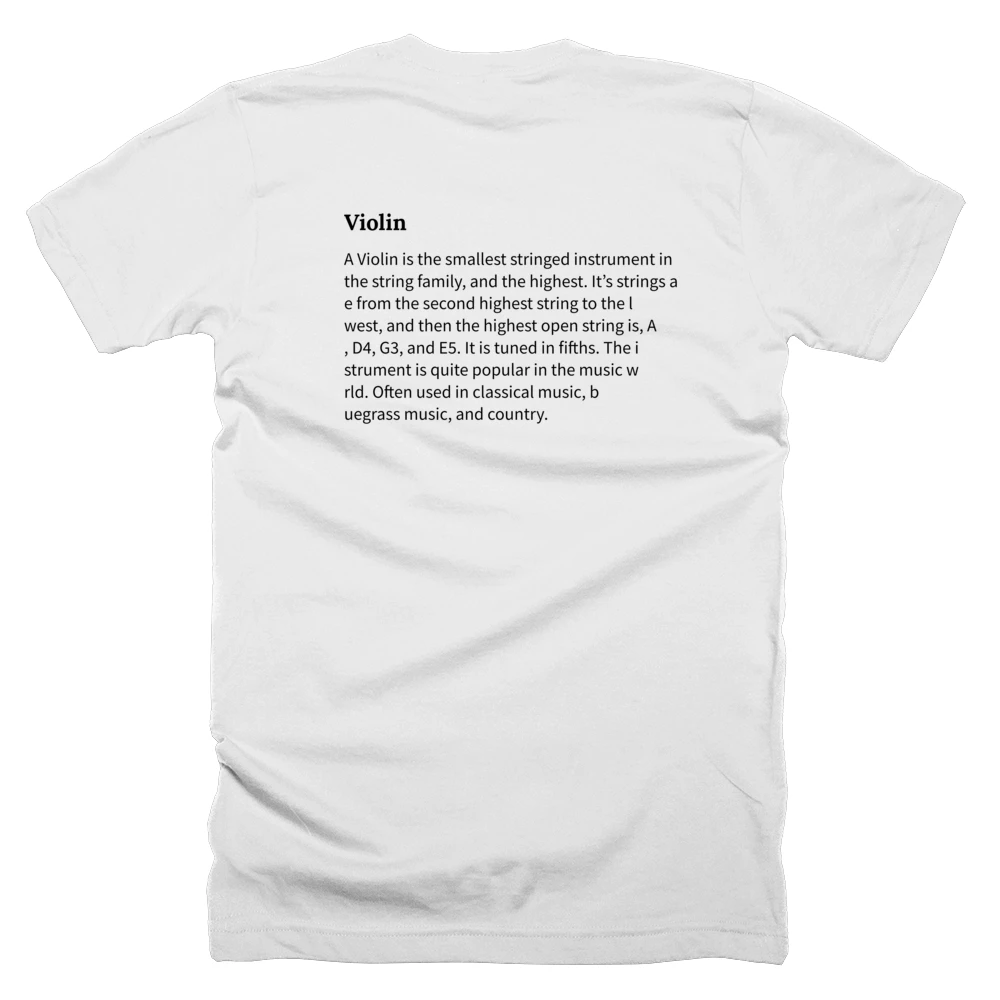 T-shirt with a definition of 'Violin' printed on the back