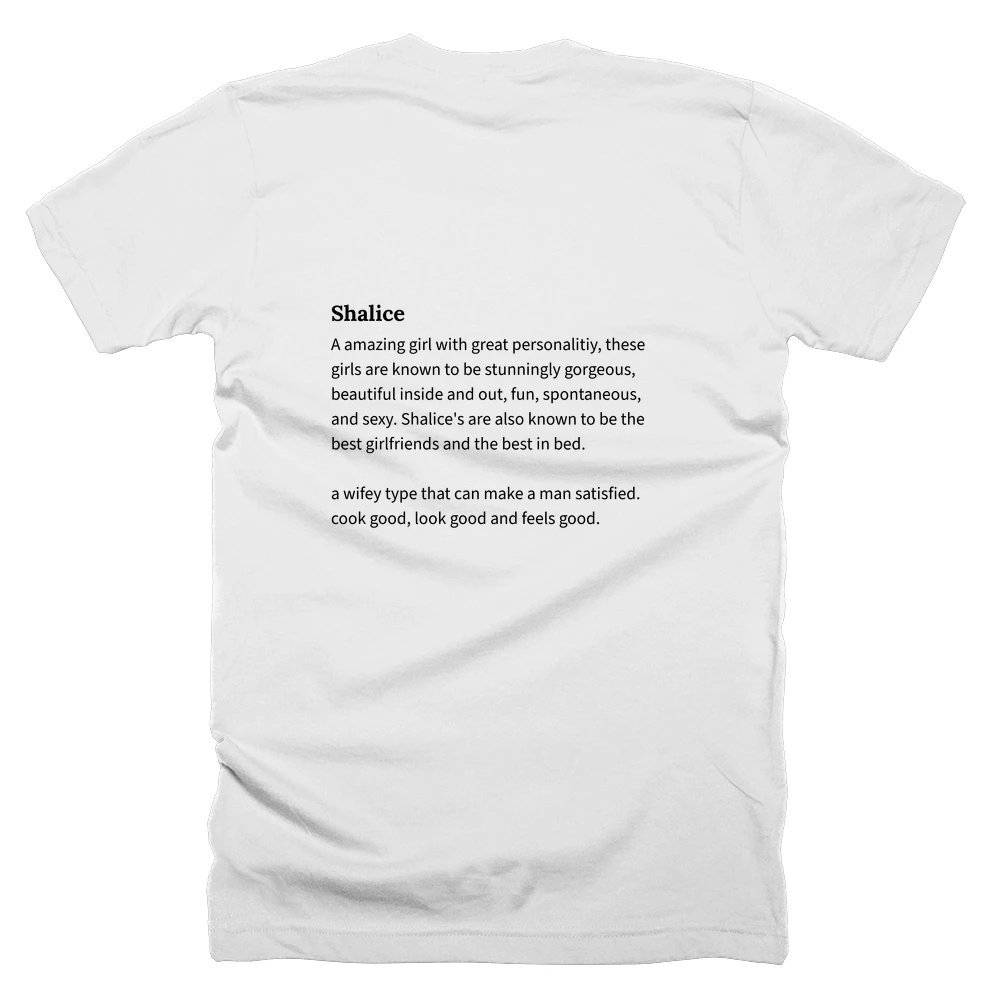 T-shirt with a definition of 'Shalice' printed on the back