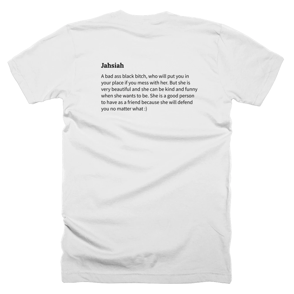T-shirt with a definition of 'Jahsiah' printed on the back