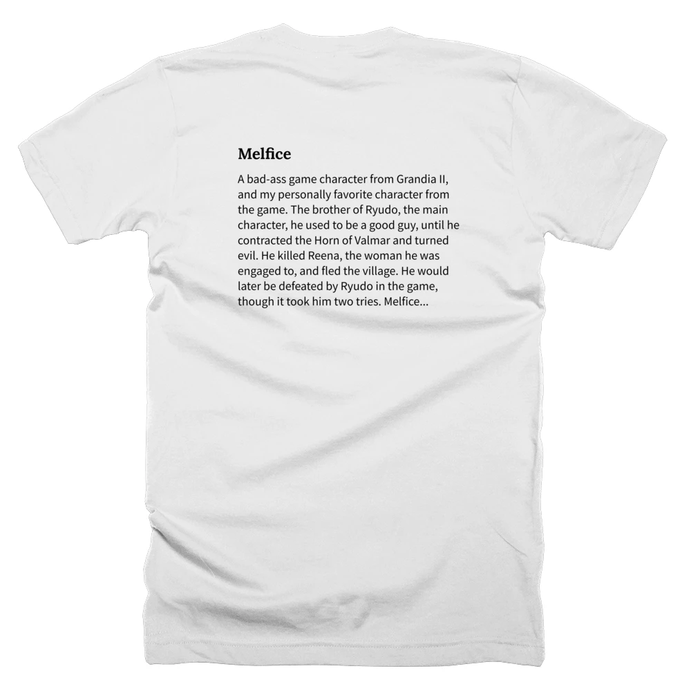 T-shirt with a definition of 'Melfice' printed on the back