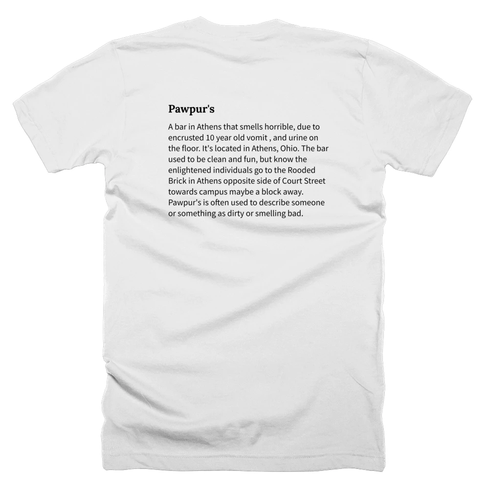 T-shirt with a definition of 'Pawpur's' printed on the back