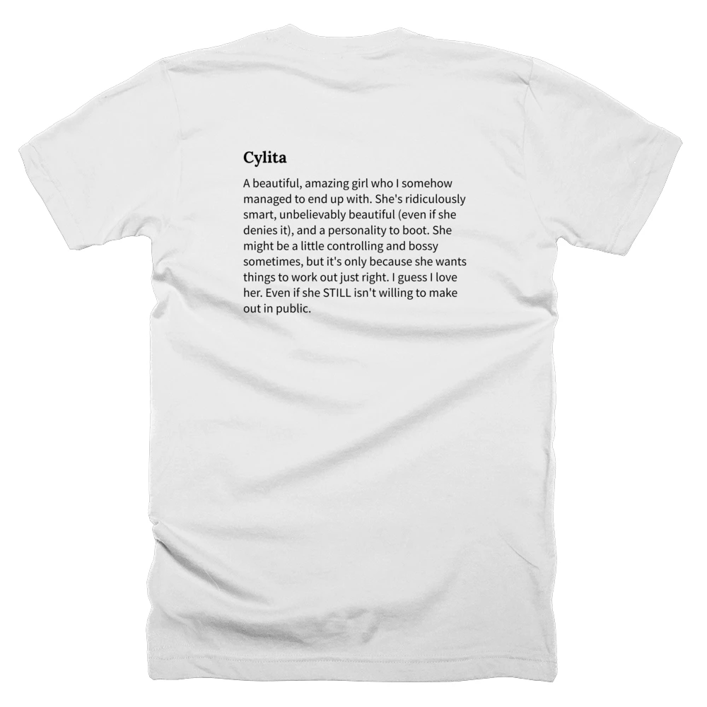 T-shirt with a definition of 'Cylita' printed on the back