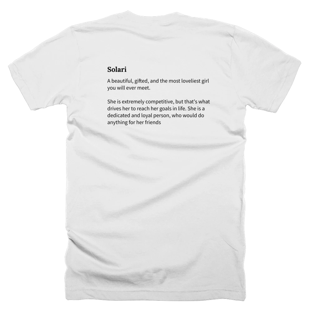 T-shirt with a definition of 'Solari' printed on the back