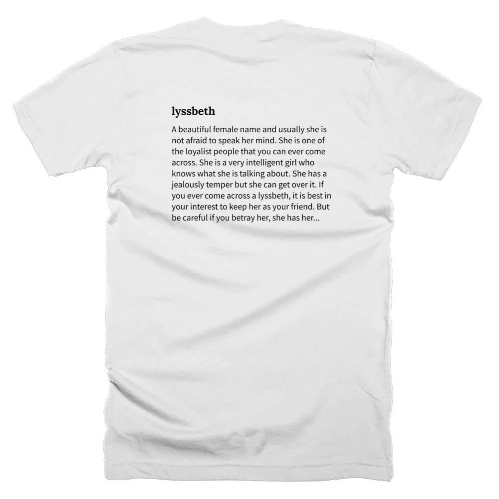 T-shirt with a definition of 'lyssbeth' printed on the back