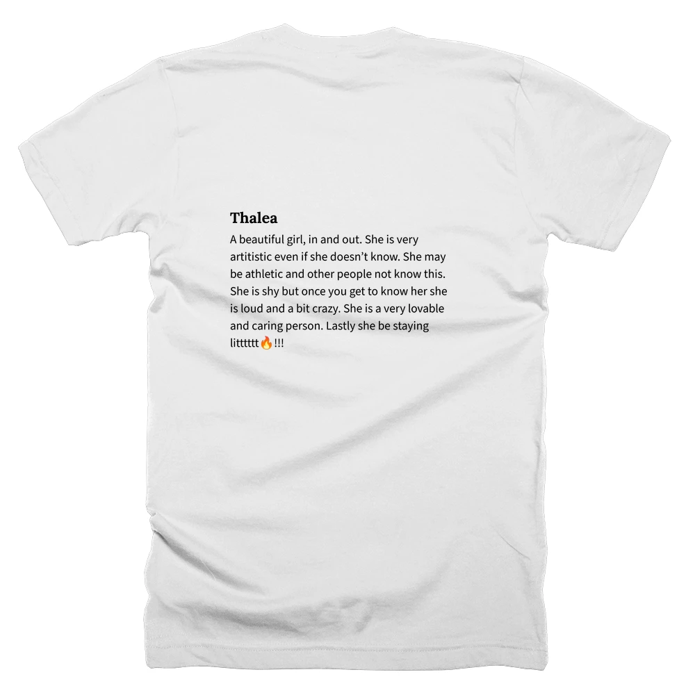 T-shirt with a definition of 'Thalea' printed on the back