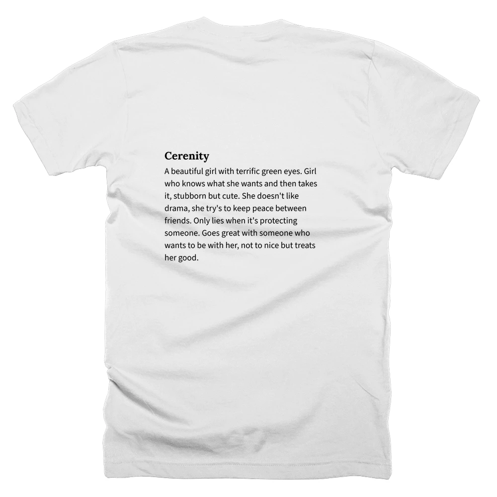 T-shirt with a definition of 'Cerenity' printed on the back