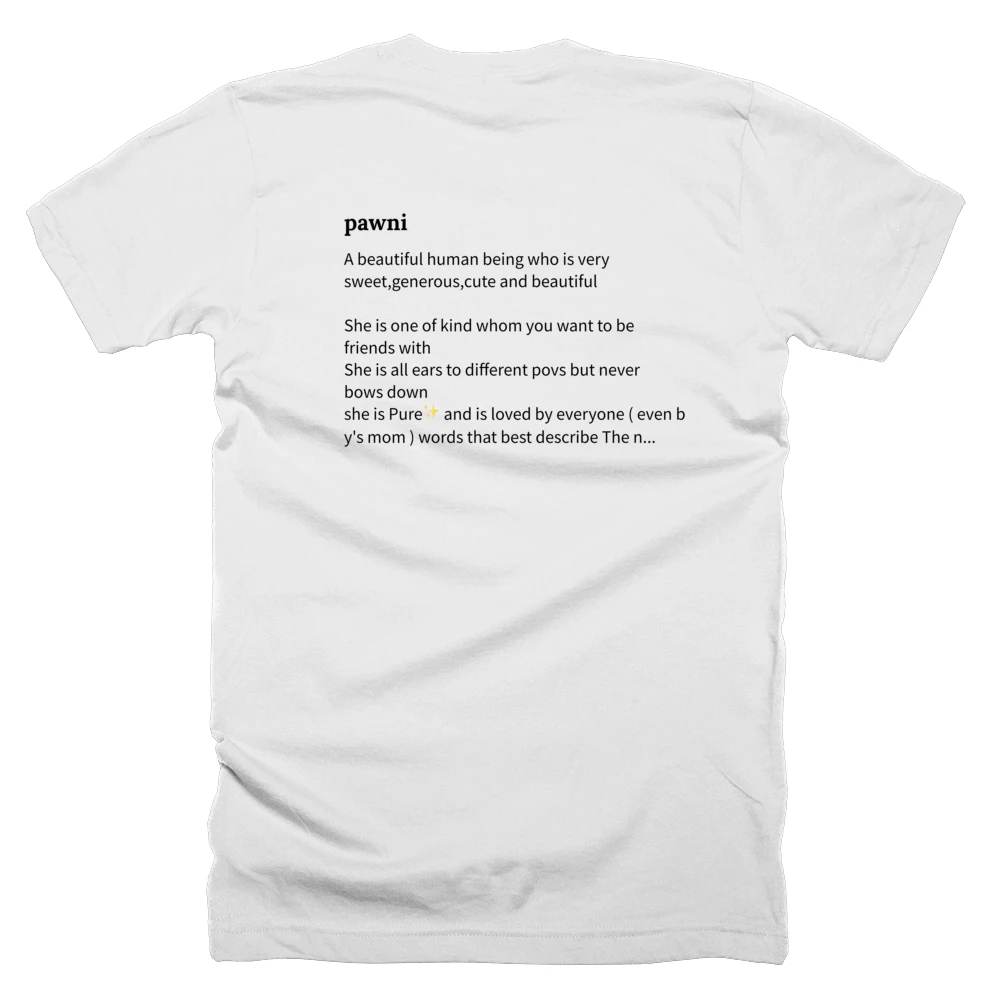 T-shirt with a definition of 'pawni' printed on the back