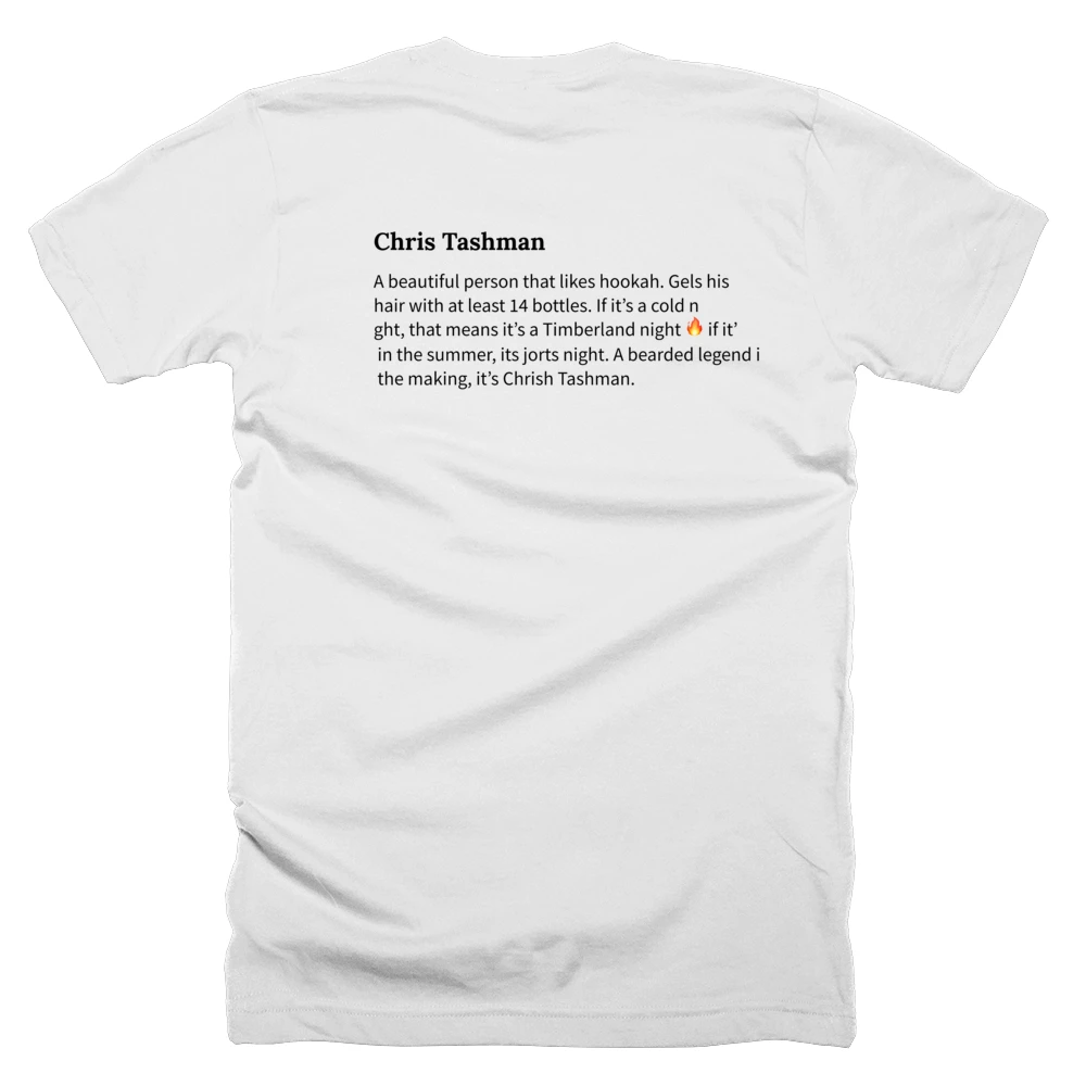T-shirt with a definition of 'Chris Tashman' printed on the back