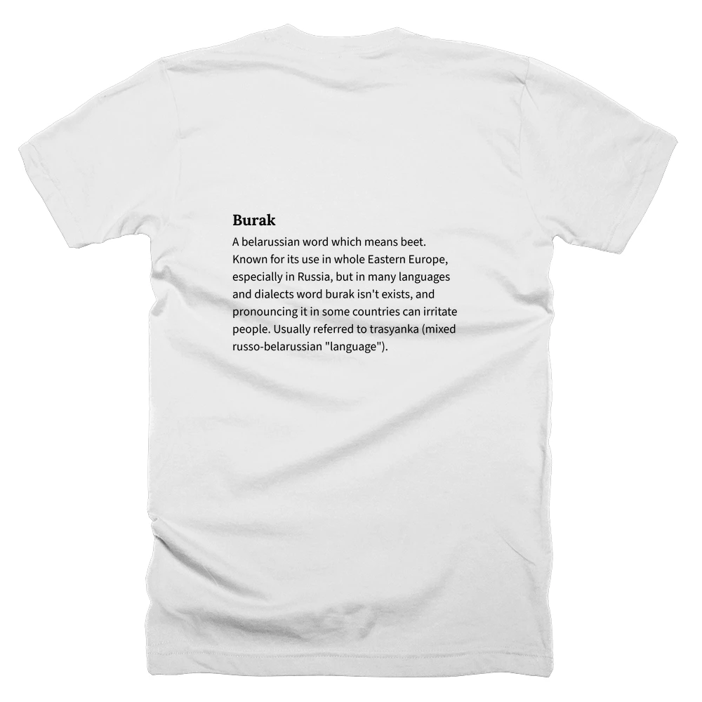 T-shirt with a definition of 'Burak' printed on the back