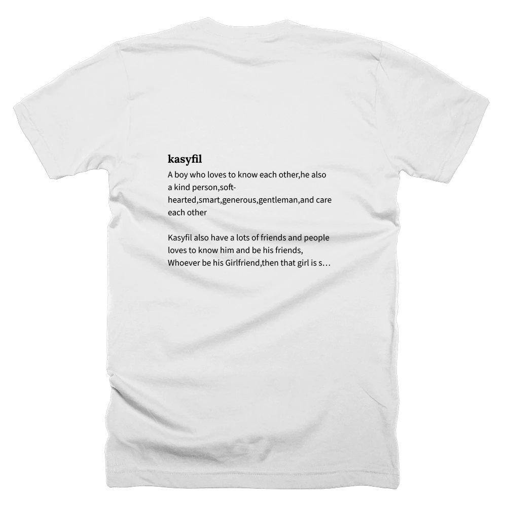 T-shirt with a definition of 'kasyfil' printed on the back