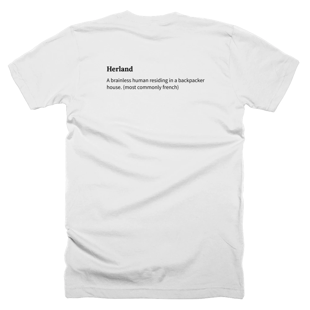 T-shirt with a definition of 'Herland' printed on the back