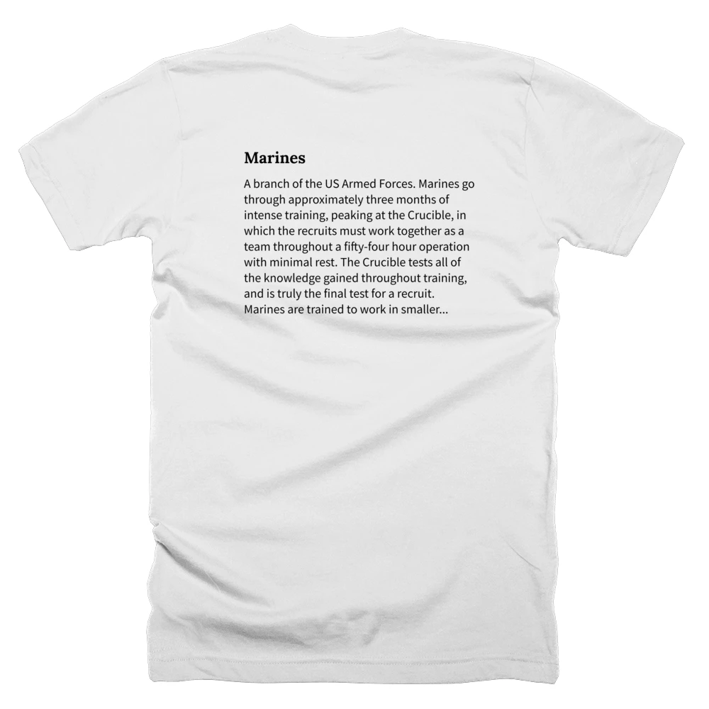 T-shirt with a definition of 'Marines' printed on the back