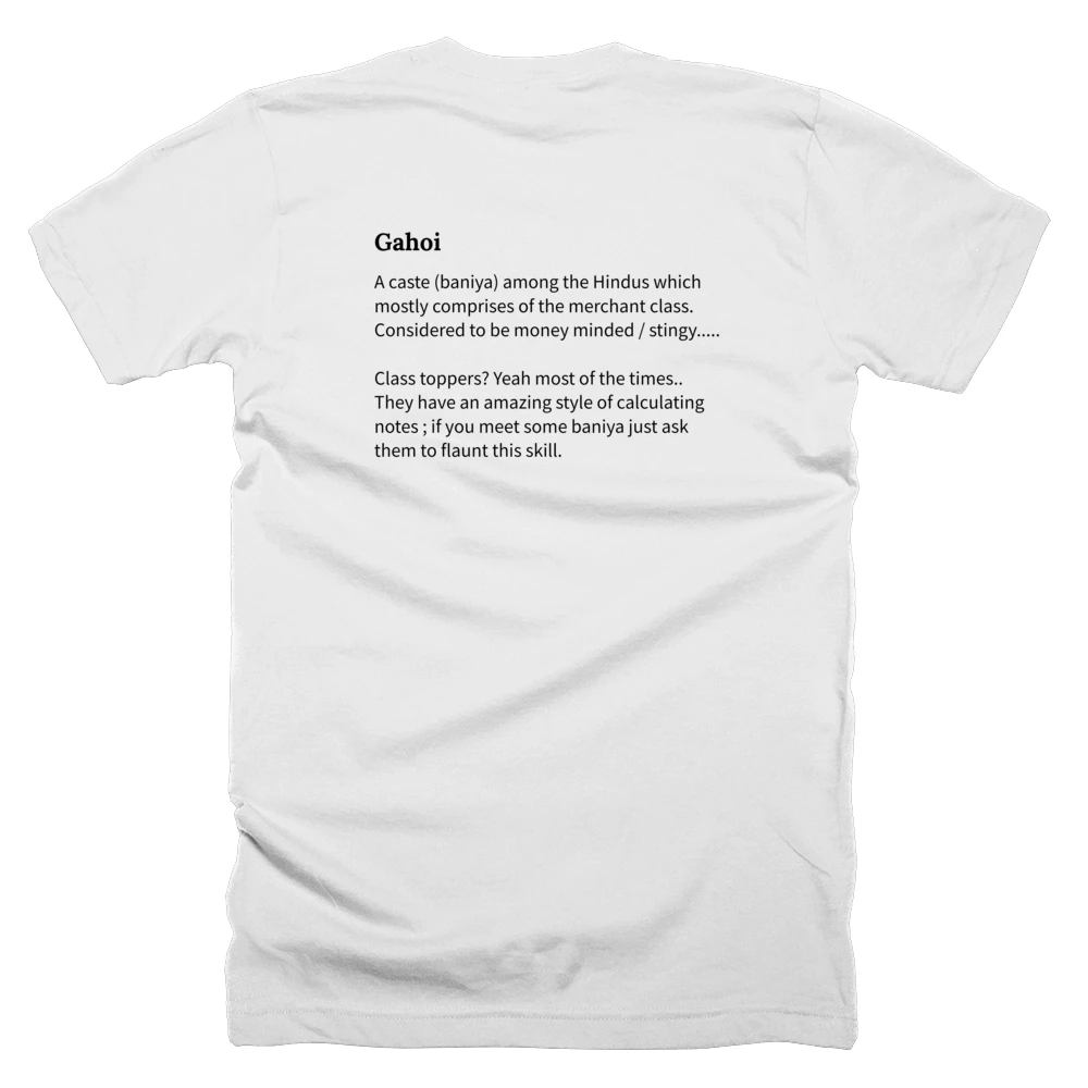 T-shirt with a definition of 'Gahoi' printed on the back