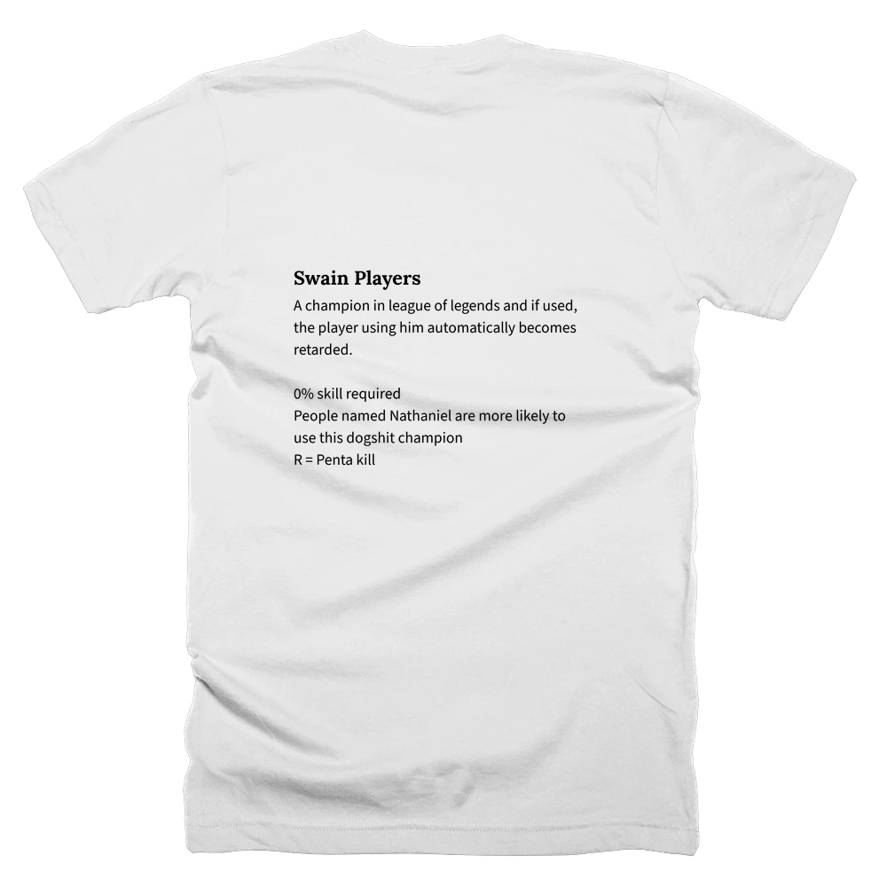 T-shirt with a definition of 'Swain Players' printed on the back