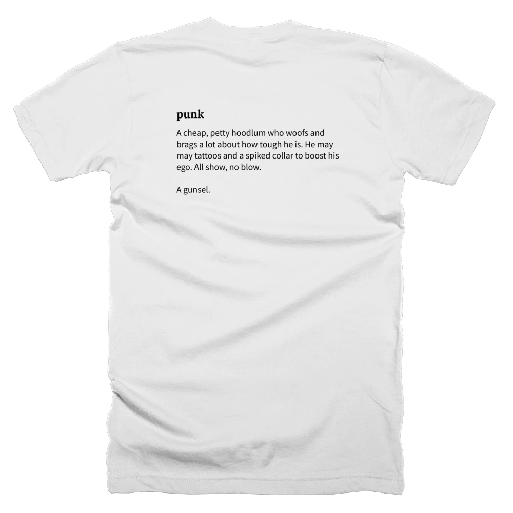 T-shirt with a definition of 'punk' printed on the back