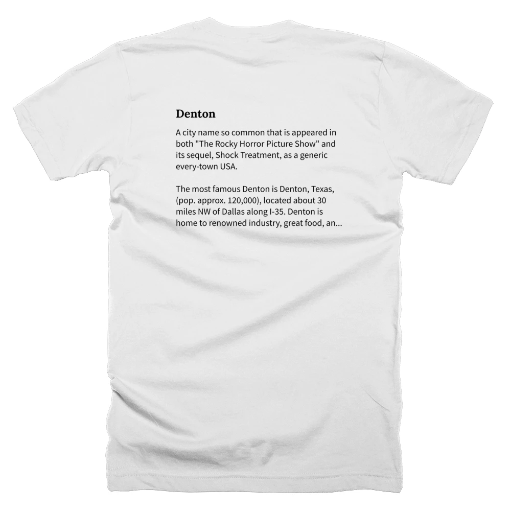 T-shirt with a definition of 'Denton' printed on the back