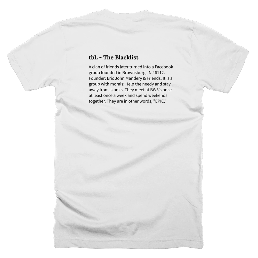 T-shirt with a definition of 'tbL - The Blacklist' printed on the back