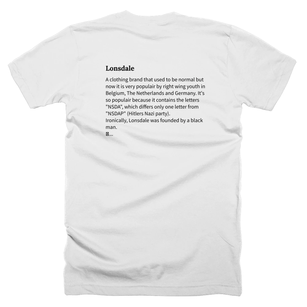 T-shirt with a definition of 'Lonsdale' printed on the back