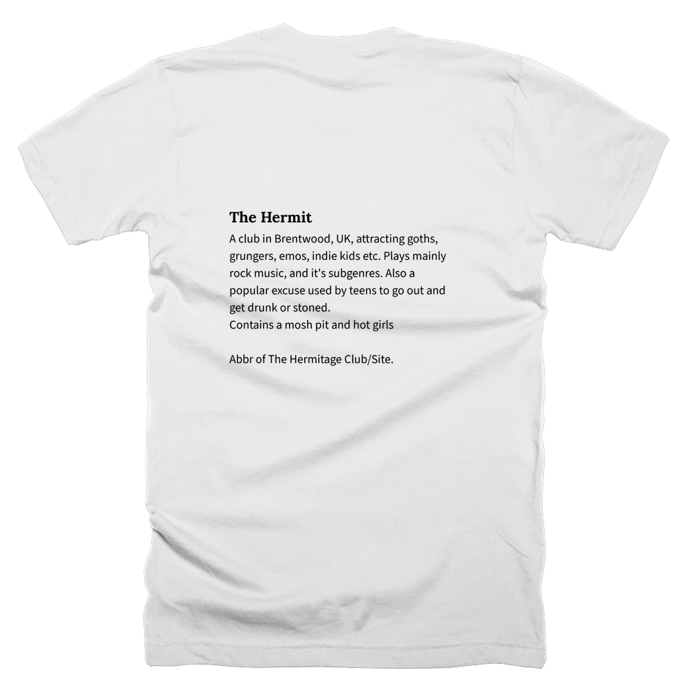 T-shirt with a definition of 'The Hermit' printed on the back