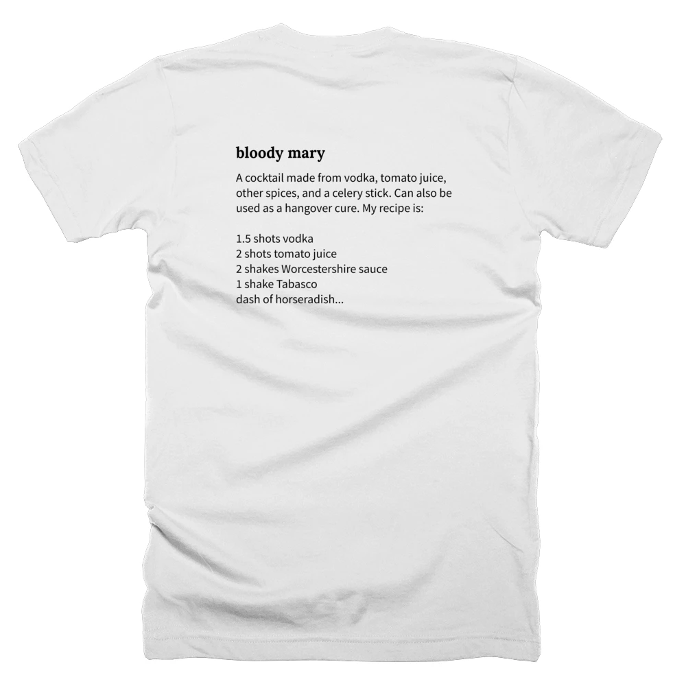 T-shirt with a definition of 'bloody mary' printed on the back