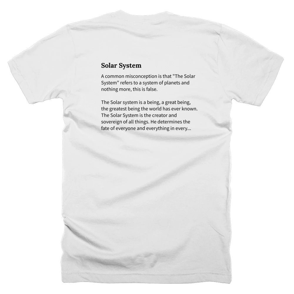 T-shirt with a definition of 'Solar System' printed on the back