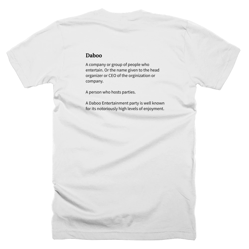 T-shirt with a definition of 'Daboo' printed on the back