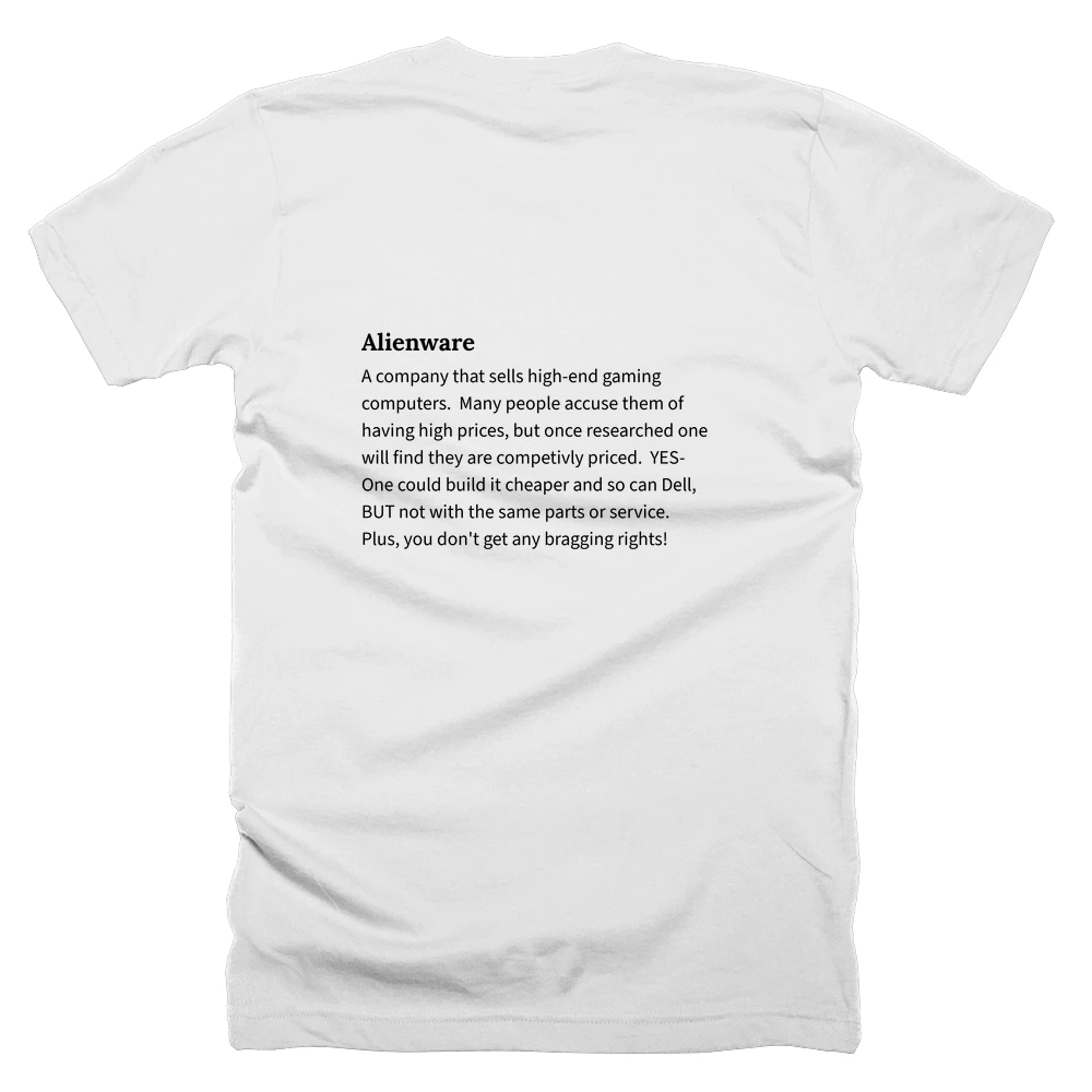 T-shirt with a definition of 'Alienware' printed on the back