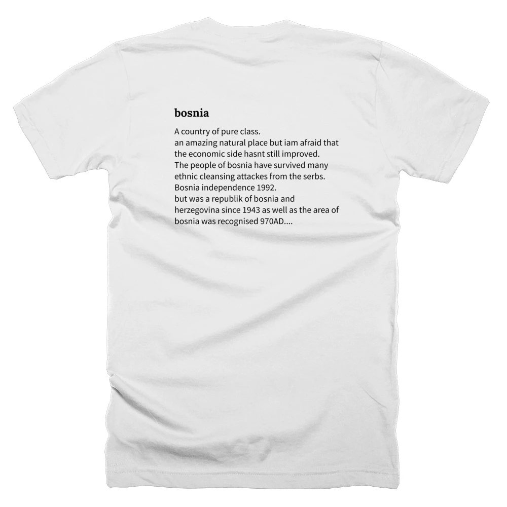 T-shirt with a definition of 'bosnia' printed on the back