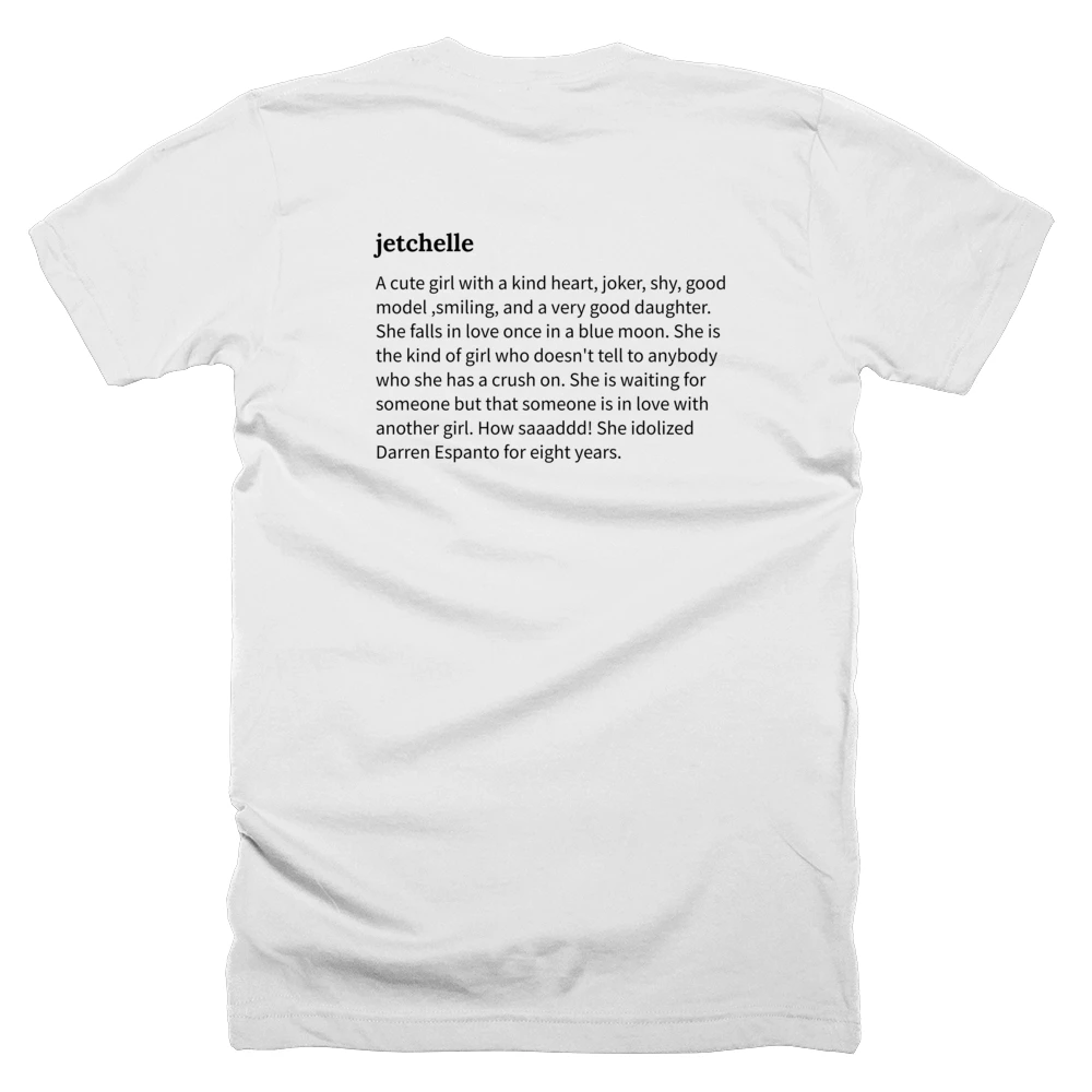T-shirt with a definition of 'jetchelle' printed on the back