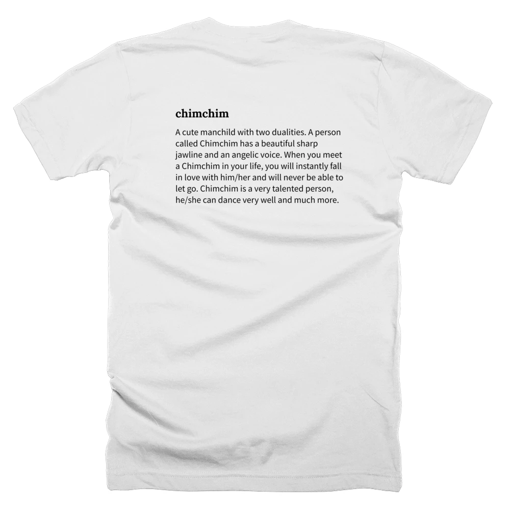 T-shirt with a definition of 'chimchim' printed on the back