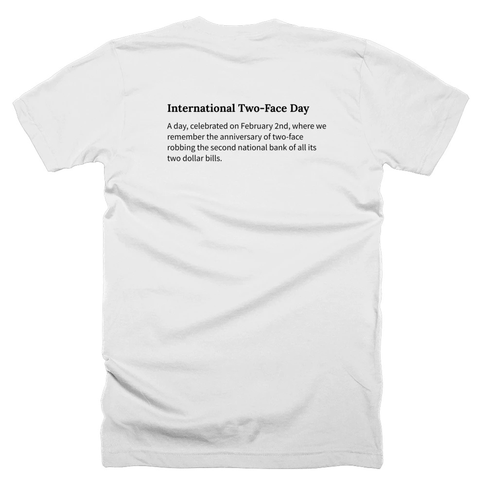 T-shirt with a definition of 'International Two-Face Day' printed on the back